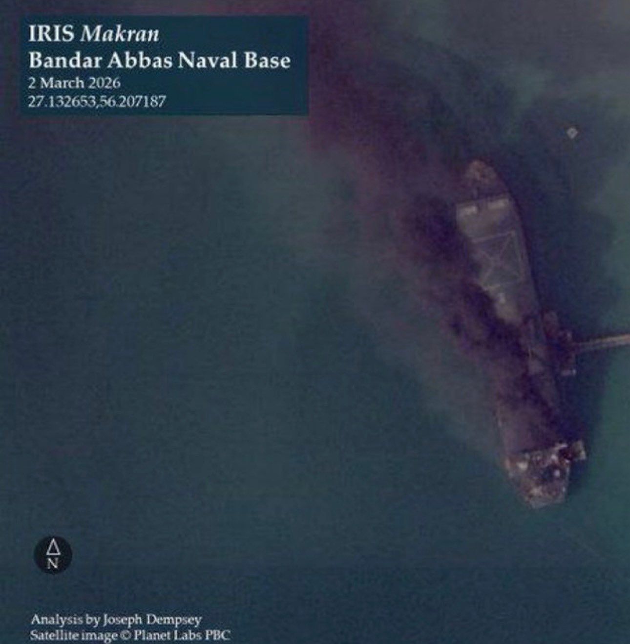 @Visegrád 24: U.S. airstrikes have destroyed IRIS Makran, one of the most important vessels in the Islamic Republic of Iran Navy (IRIN).
It served as Iran's largest naval vessel and a special expeditionary mobile