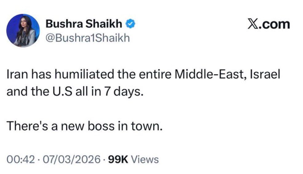 @𝐍𝐢𝐨𝐡 𝐁𝐞𝐫𝐠 🇮🇷 ✡︎: >literally loses entire regime leadership, navy, launch sites, every IRGC base, most police stations, thousands of irgc and basijis dead, khamenei dead, mojtaba in hiding, all in a week
>"they're winn