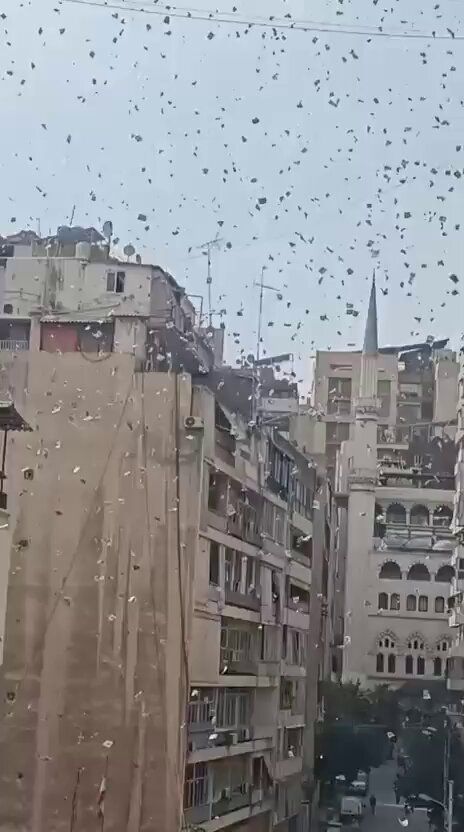 @Visegrád 24: BREAKING:
The Israeli Air Force dropped leaflets in Beirut a short while ago, calling on civilians to act against Hezbollah:
"You must disarm Hezbollah, Iran's shield. Lebanon is your decision, not
