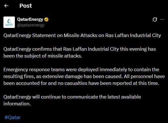 @Babak Taghvaee - The Crisis Watch: BREAKING: Unlike the Saudis, who are desperately trying to hide that Iranian missiles had hit their oil facilities, the Qataris are not hiding it. They have confirmed that one-way attack drones launch