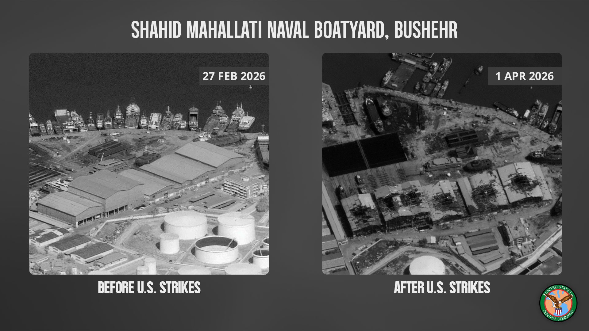@U.S. Central Command: The Shahid Mahallati Naval Boatyard in Bushehr manufactured and repaired small boats used by the Islamic Revolutionary Guard Corps-Navy. This facility represented a significant portion of Iran's small