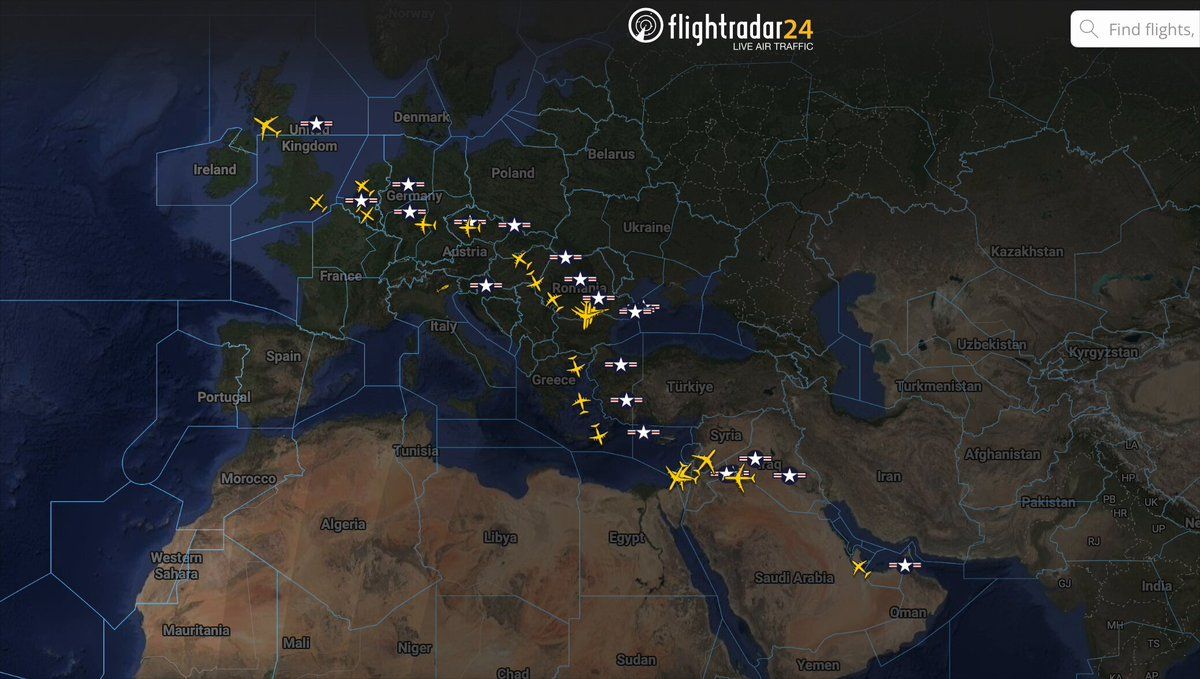 @WarMonitor🇺🇦🇬🇧: Large US airforce airlift of tankers and military cargo flights continue into the Middle East tonight despite talks of a ceasefire....