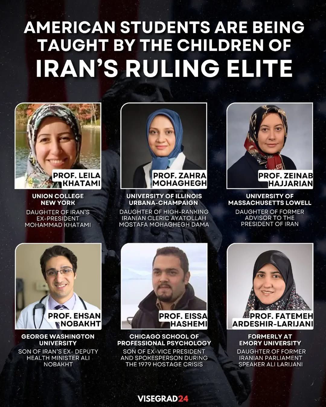 @Visegrád 24: 🇺🇸🇮🇷 There are six professors teaching at prominent American universities who are known to be children of Iran's government officials.
While the Islamic regime in Iran enforces strict Islamist ru