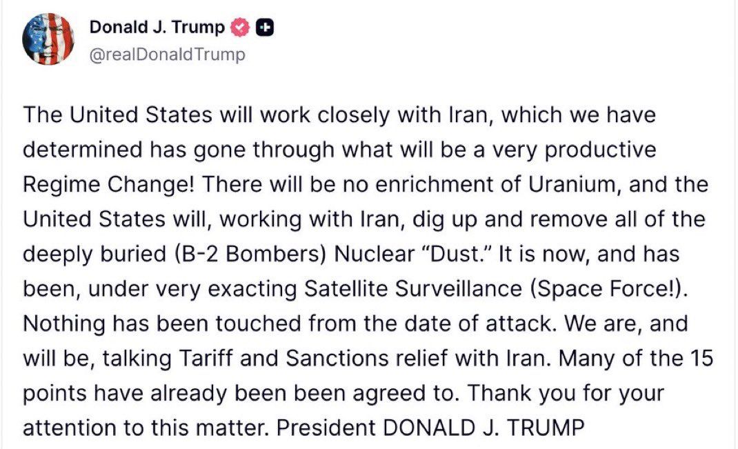 @Visegrád 24: Trump says Iran has gone through “what will be a very productive Regime Change”and that there will be no “enrichment of Uranium”