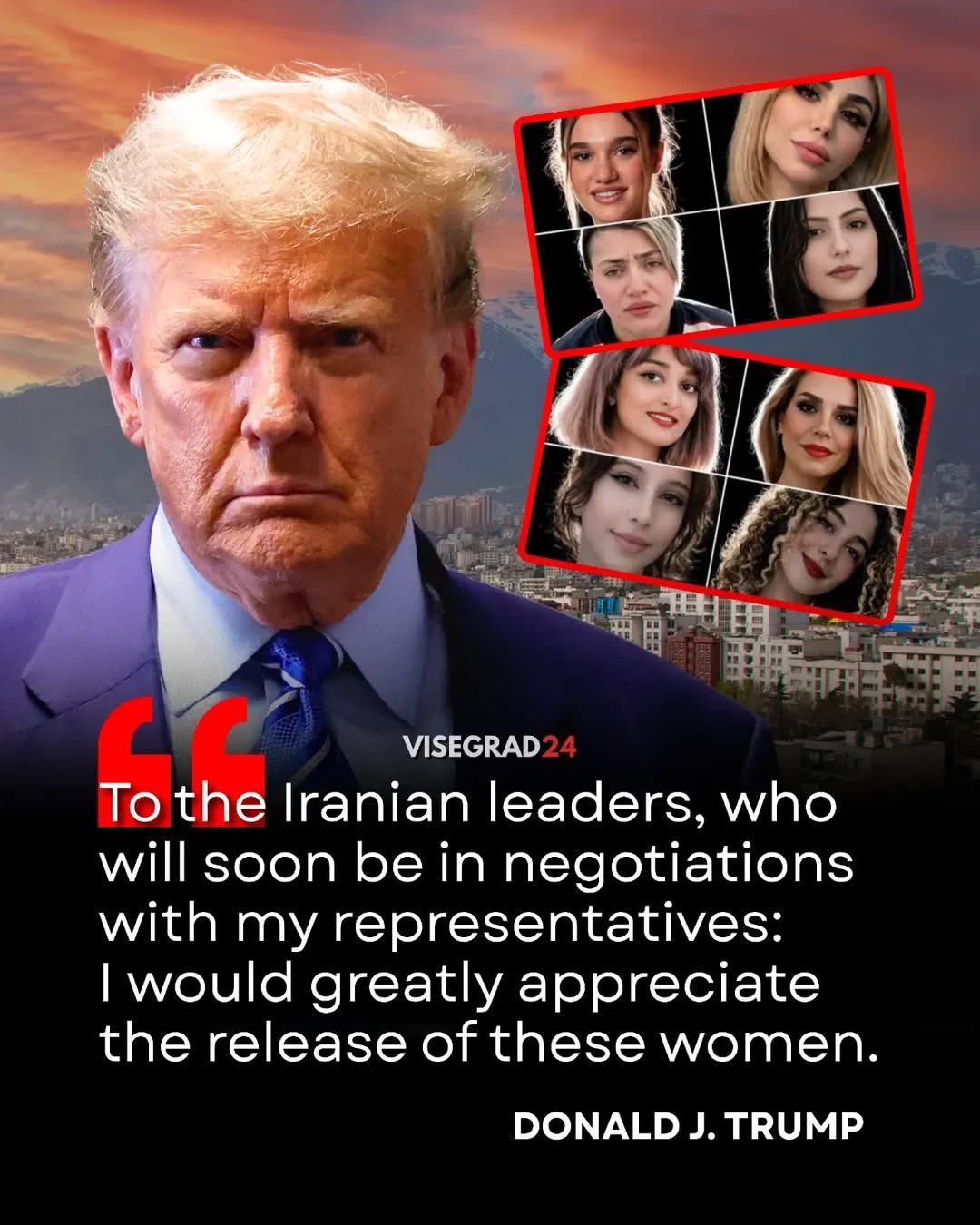@Visegrád 24: President Donald Trump publicly urges the Iranian government to release eight Iranian women facing imminent execution.
He frames it as a necessary gesture of goodwill to begin upcoming diplomatic neg