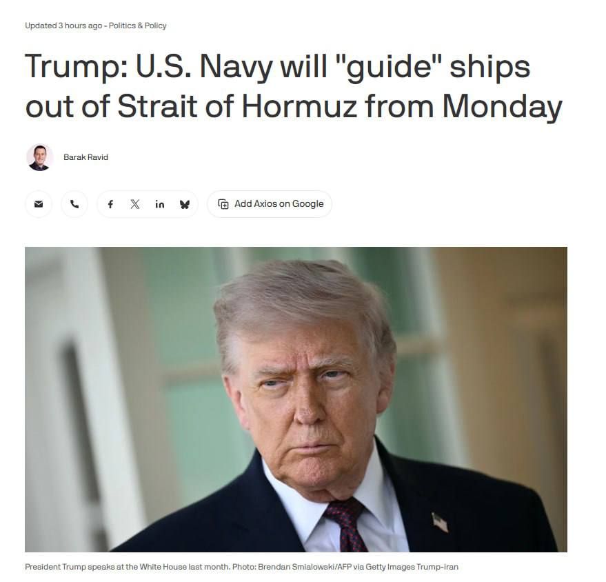 @🇮🇷LiveIranNews🇮🇱: ⚡🇺🇸🦀Fresh details from President Trump's Project Freedom in the Strait of Hormuz without direct escort of ships/Axios reported that the Project Freedom plan does not necessarily include direct acco