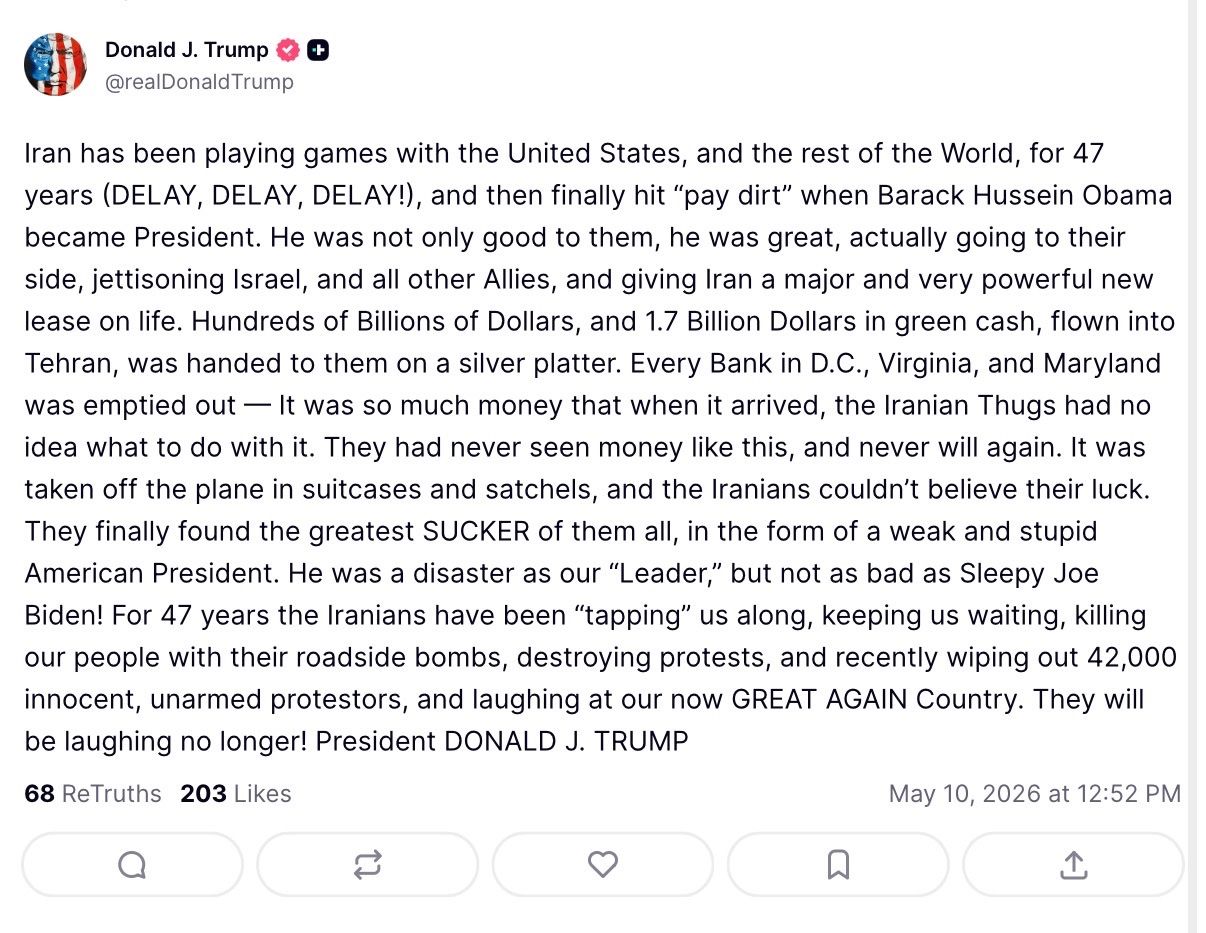 @Open Source Intel: U.S. President Donald Trump:
"Iran has been playing games with the United States, and the rest of the World, for 47 years (DELAY, DELAY, DELAY!), and then finally hit “pay dirt” when Barack Hussein O