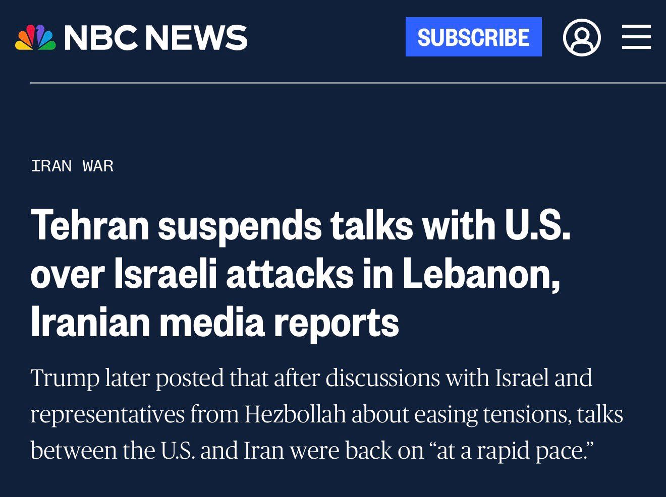 @Open Source Intel: I want to point something out from yesterday:
Tasnim, which is affiliated with the IRGC, reported that due to Israeli strikes in Lebanon, “the Iranian negotiating team WILL suspend talks and the exch