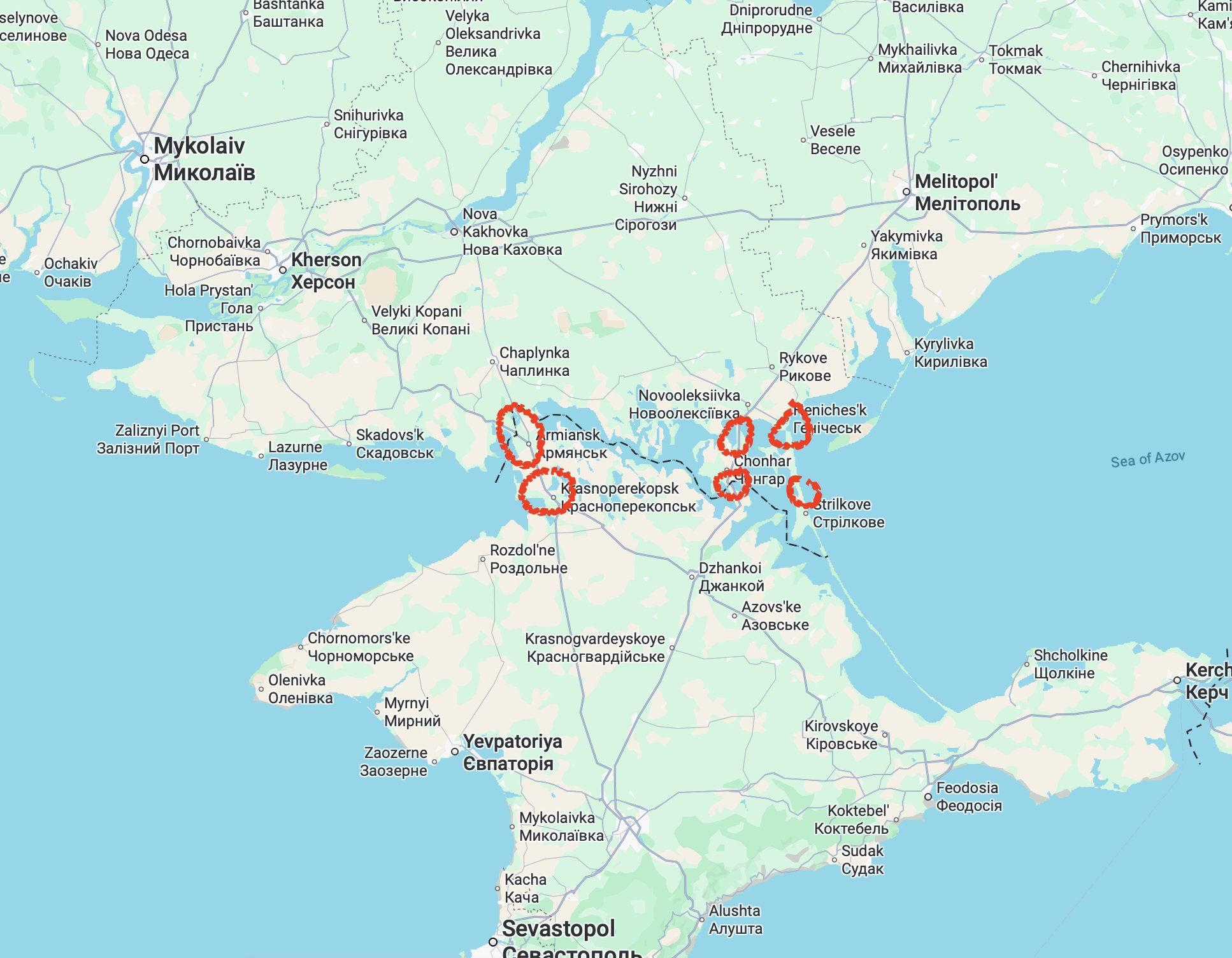 Siły ukraińskie wykorzystujące ataki dronów i rakiet na mosty całkowicie zablokowały wejście do Półwyspu Południowoczeskiego, zmuszając siły rosyjskie do użycia mostów pontonowych dla logistyki:
-Most Chonhar został
