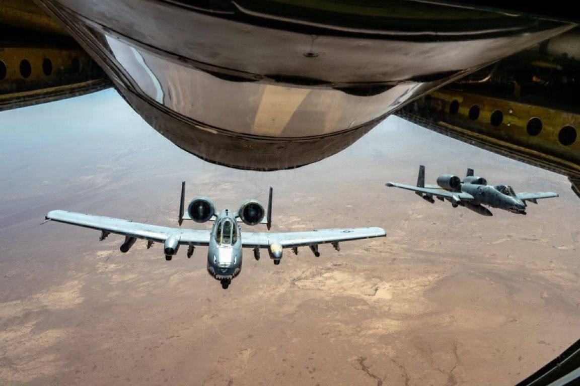 @Open Source Intel: U.S. Central Command (CENTCOM):
"Two U.S. Air Force A-10 attack aircraft fly together over the Middle East during a routine patrol. U.S. forces continue to be present in the skies, on land, and at se