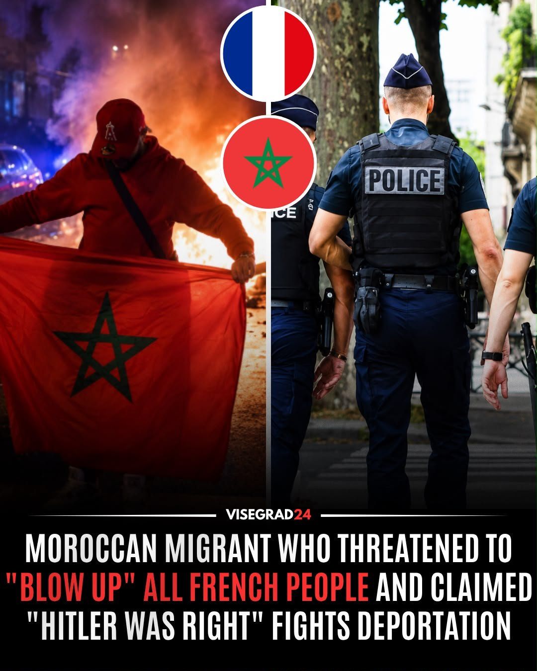 @Visegrád 24: A Moroccan migrant under a deportation order to leave French territory has been ordered back to an administrative detention center after making a series of violent threats, including claiming he would