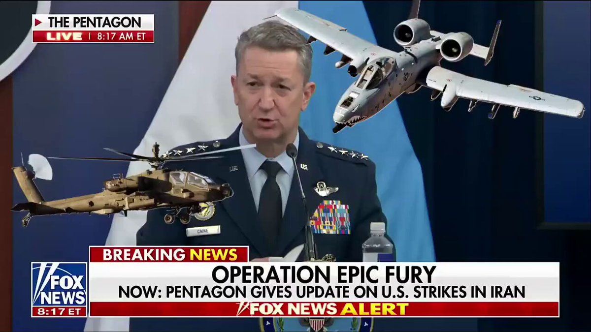 @✡︎𝐋𝐢𝐯𝐞𝐈𝐫𝐚𝐧𝐍𝐞𝐰𝐬🇮🇷🇮🇱: 🚨🇺🇸🦀
**General Dan Caine: A-10s and Apaches Join the Hunt for the Occupying Islamic Republic Regime's Fast Attack Boats**
General Dan Caine announced that A-10 Warthog attack aircraft have bee
