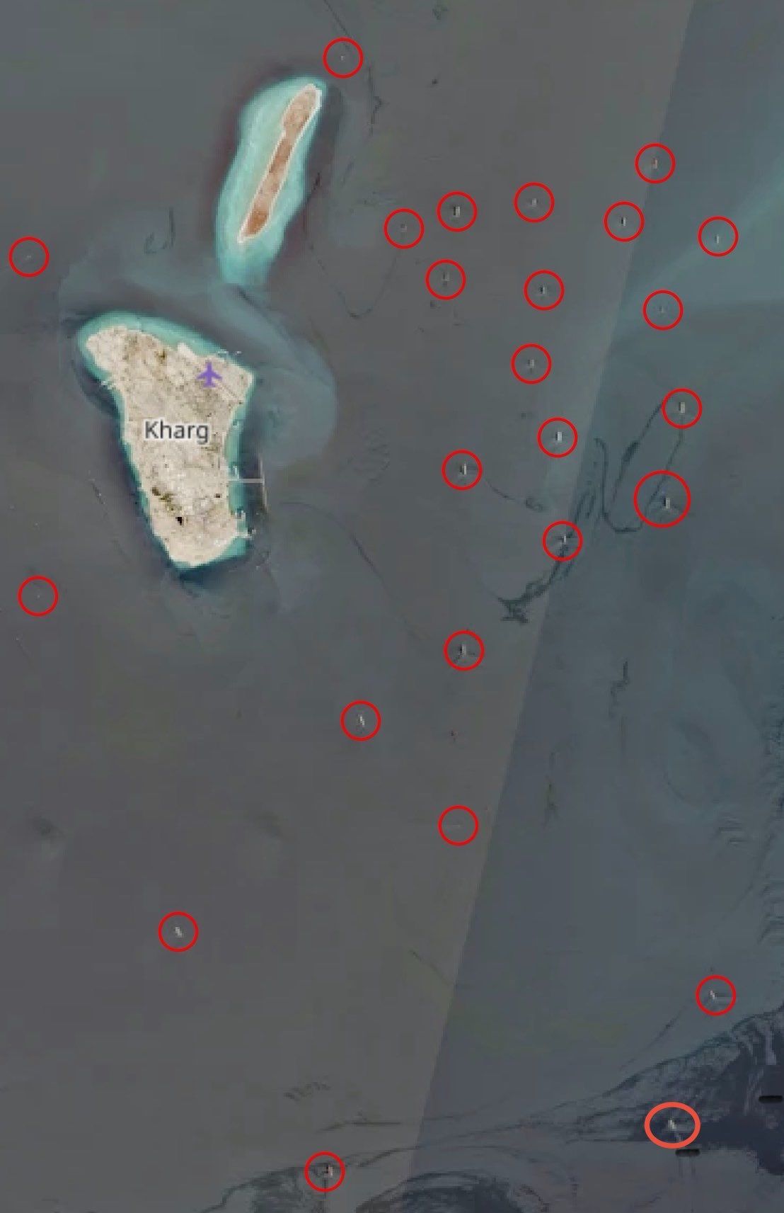 @Open Source Intel: Targeting U.S. warships and threatening to do it again is going to be very costly for the Islamic regime.
Today’s Sentinel 2 satellite imagery shows 26 Iranian tankers gathered near Kharg Island, wi