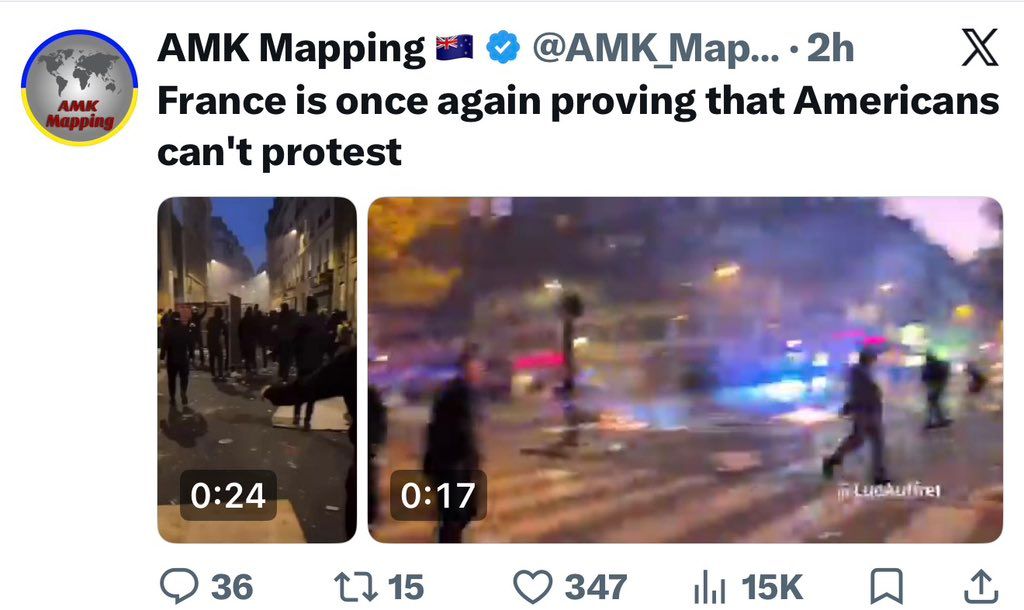 I’ve noticed pro Palestinian, pro Russian and pro IRGC accounts cheering on the riots in France. “France knows how to protest. America should learn.”