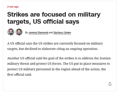 @Open Source Intel: A U.S. official tells CNN the U.S. strikes are currently focused on military targets, but declined to elaborate citing an ongoing operation. 

Another U.S. official said the goal of the strikes is to 