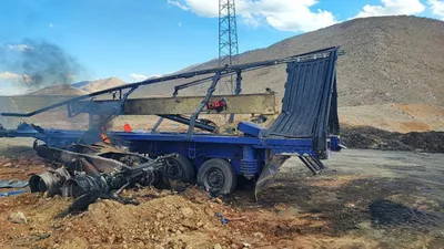 @Babak Taghvaee - The Crisis Watch: These two images show the remains of a ballistic-missile launcher of the IRGC Aerospace Force that was targeted and destroyed by the Israeli Air Force somewhere in Kermanshah Province of Iran. It appe