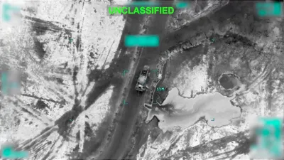 @Babak Taghvaee - The Crisis Watch: BREAKING: CENTCOM has released new footage showing USAF drone strikes in Iran carried out by MQ-9A Reaper armed drones. The targets included an intermediate-range ballistic missile, a twin launcher fo