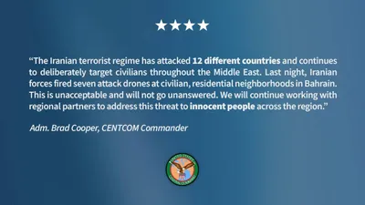 @Eli Afriat 🇮🇱: 🚨🇺🇸BREAKING: Statement by Admiral Brad Cooper, Commander of CENTCOM:
"The Iranian terrorist regime has attacked 12 different countries and continues to deliberately target civilians across the Midd