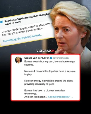 @Visegrád 24: 🇪🇺🇩🇪 Ursula von der Leyen just got community noted on her post praising nuclear energy, after readers pointed out that she voted to shut down all of Germany's nuclear power plants in the past.