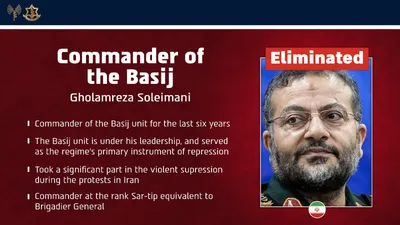 @Open Source Intel: IDF:

COMMANDER OF THE BASIJ UNIT ELIMINATED

Yesterday, the IDF targeted & eliminated Gholamreza Soleimani, who operated as commander of the Basij unit for the past 6 years.

Under Soleimani, the Bas