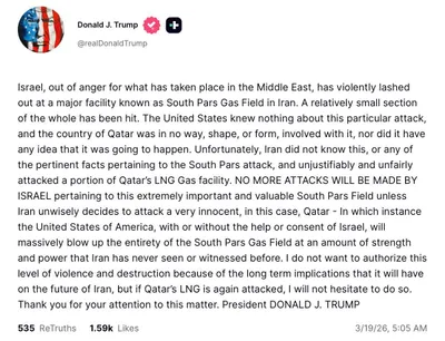 @Babak Taghvaee - The Crisis Watch: I’m glad to hear that U.S. President Trump has decided not to support the actions of Netanyahu, including the targeting of Iran’s energy infrastructure—moves that have, in turn, triggered retaliatory 