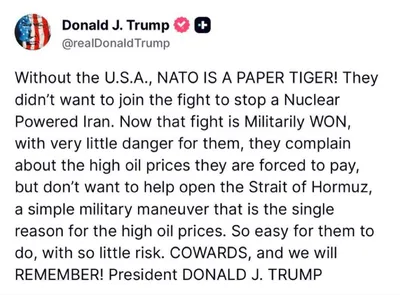 @Visegrád 24: BREAKING:

Donald Trump lashed out at NATO countries, calling them “cowards” for refusing to help open the Strait of Hormuz.