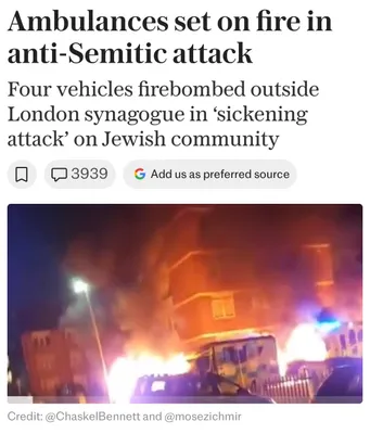 @𝐍𝐢𝐨𝐡 𝐁𝐞𝐫𝐠 🇮🇷 ✡︎: If the reports are true, an IRGC linked terrorist group called Ashab al-Yamin burned four Jewish charity ambulances in London in revenge for the regime in Iran being bombed.

Will Sadiq Khan finally c
