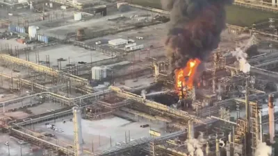 @Open Source Intel: Aerial footage shows the massive fire at the Valero refinery in Port Arthur, Texas following an explosion.

IRGC affiliated accounts claim
“Sabotage”