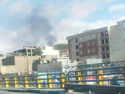 @Vahid Online: Received images with description: #Tehran Monday 10 Farvardin 7:45 AM, smoke from the bombing of the Shiyan area'
#Iran #Tehran