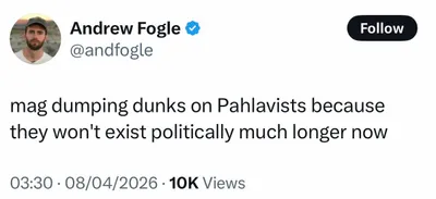 @𝐍𝐢𝐨𝐡 𝐁𝐞𝐫𝐠 🇮🇷 ✡︎: At a time when many Iranian monarchists inside Iran contemplate suicide due to sheer hopelessness at the news of a ceasefire, white American @andfogle makes sure to shittalk them.

What a morally upst