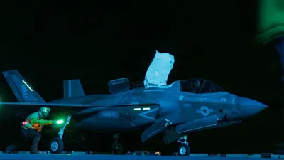 @Open Source Intel: CENTCOM: USS Tripoli (LHA-7) conducts night flight ops in the Arabian Sea.

Designed without a well deck, it carries more F-35B Lightning II, MV-22s, and helicopters, with capacity to surge 20+ F-35Bs