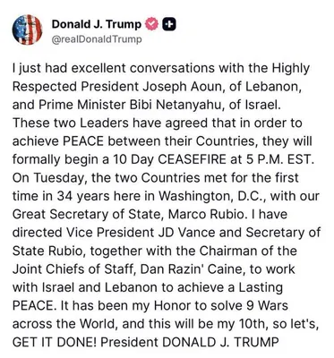 @Visegrád 24: Trump just announced a 10-day ceasefire between Israel and Lebanon

🇮🇱🇱🇧