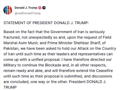 @Shin: President Trump @POTUS: 
"STATEMENT OF PRESIDENT DONALD J. TRUMP:

Based on the fact that the Government of Iran is seriously fractured, not unexpectedly so and, upon the request of Field Marshal Asim