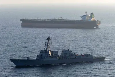 @Open Source Intel: U.S. Central Command (CENTCOM):

"Guided-missile destroyer USS Rafael Peralta (DDG 115) enforces the U.S. blockade of Iranian ports against M/T Stream after it attempted to sail to an Iranian port, Ap