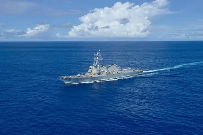 @U.S. Central Command: Guided-missile destroyer USS Mason (DDG 87) sails regional waters within the U.S. Central Command area of responsibility. Mason, alongside other destroyers, is part of the George H.W. Bush Carrier Str