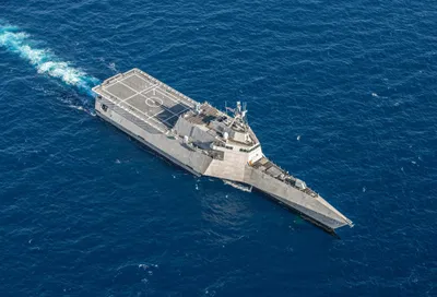 @Babak Taghvaee - The Crisis Watch: BREAKING: As a warning to the U.S. Navy, the IRGC Navy launched a pair of Khalije Fars anti-ship ballistic missiles at the direction of an Independence-class littoral combat ship of the United States 