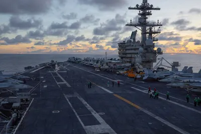 @U.S. Central Command: Aircraft carrier USS George H.W. Bush (CVN 77) is among the large contingent of U.S. warships, aircraft, and personnel fully enforcing the U.S. naval blockade against Iran. So far, 52 commercial vesse