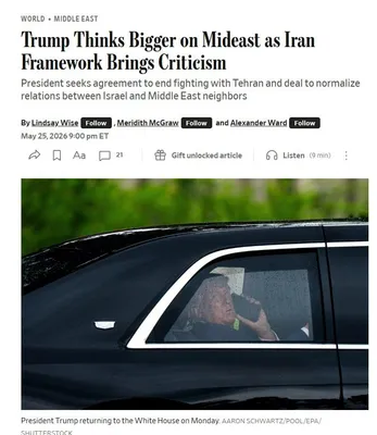 @✡︎𝐋𝐢𝐯𝐞𝐈𝐫𝐚𝐧𝐍𝐞𝐰𝐬🇮🇷🇮🇱: ⚡🇺🇸🇮🇱🇸🇦🇶🇦☢️🦀The Wall Street Journal reported that President Trump is seeking a broader agreement in the Middle East; an agreement that, in addition to curbing tensions with the terrorist regi