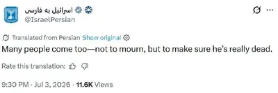 @Open Source Intel: Israel's official X page in Persian on Khamenei's funeral:

"Many came - not to mourn, but to make sure he is dead"