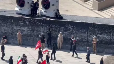 @✡︎𝐋𝐢𝐯𝐞𝐈𝐫𝐚𝐧𝐍𝐞𝐰𝐬🇮🇷🇮🇱: ⚡🇺🇸🇮🇱🦀If you still think the Islamic Republic is just another government, wake up.
At the funeral events for Ali Khamenei, regime supporters covered walls with messages calling for the destructio