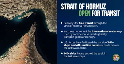 @U.S. Central Command: The Strait of Hormuz is open to all vessels seeking to lawfully transit the international waterway. U.S. forces are positioned and prepared to ensure that freedom of navigation remains available despi