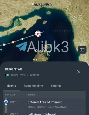 @✡︎𝐋𝐢𝐯𝐞𝐈𝐫𝐚𝐧𝐍𝐞𝐰𝐬🇮🇷🇮🇱: ⚡🇨🇳🦀🛢️
A Chinese-managed oil tanker has passed through the northern route of the Strait of Hormuz/Reports indicate that an oil tanker operated by China is currently transiting the northern route o