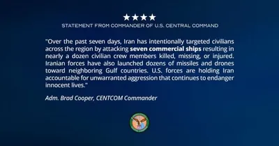 @Open Source Intel: CENTCOM Commander Brad Cooper:

"Over the past seven days, Iran has intentionally targeted civilians across the region by attacking seven commercial ships resulting in nearly a dozen civilian crew mem