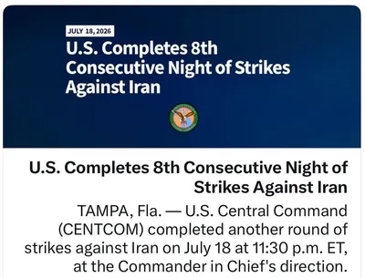 @✡︎𝐋𝐢𝐯𝐞𝐈𝐫𝐚𝐧𝐍𝐞𝐰𝐬🇮🇷🇮🇱: 🚨🇺🇸🦀
سنتکام جزئیات موج تازه حملات به رژیم تروریستی جمهوری اسلامی را منتشر کرد/فرماندهی مرکزی آمریکا اعلام کرد نیروهای این کشور در هشتمین شب پیاپی حملات، مراکز نظامی شامل تاسیسات پایش ساحلی، سامانه