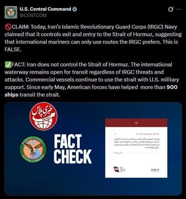 @✡︎𝐋𝐢𝐯𝐞𝐈𝐫𝐚𝐧𝐍𝐞𝐰𝐬🇮🇷🇮🇱: 🚨🇺🇸🦀  
CENTCOM: The occupying regime of the Islamic Republic does not control the Strait of Hormuz/CENTCOM announced: Iran does not control the Strait of Hormuz. This international waterway remain