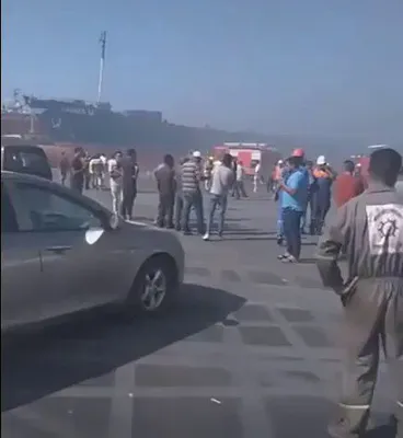 @Babak Taghvaee - The Crisis Watch: BREAKING: Happened this afternoon. By using Iranian-made one-way attack drones launched by the Hezbollah terrorist organization from Lebanon to strike a U.S.-owned LNG floating storage facility at Egy