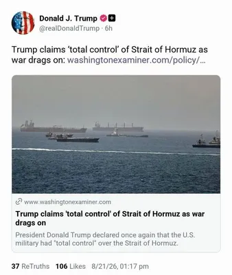 @✡︎𝐋𝐢𝐯𝐞𝐈𝐫𝐚𝐧𝐍𝐞𝐰𝐬🇮🇷🇮🇱: ⚡🇺🇸🦀⚓🔥
President Trump reposted a Washington Post report about his controversial remarks regarding the Strait of Hormuz.
President Trump reposted an article from the Washington Post on Truth Socia