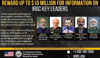 @Open Source Intel: Five senior IRGC commanders now carry U.S. bounties of up to $10 million each for information:

• Ahmad Vahidi: IRGC Commander-in-Chief
• Ali Abdollahi: Chief of Iran's Central Military Command
• Sa'i