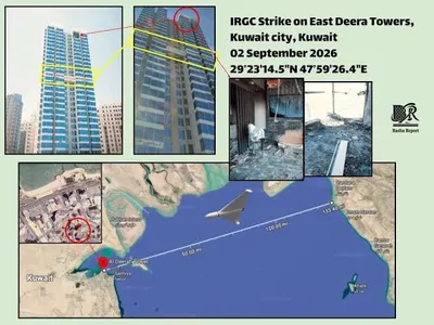 @✡︎𝐋𝐢𝐯𝐞𝐈𝐫𝐚𝐧𝐍𝐞𝐰𝐬🇮🇷🇮🇱: 🚨🇰🇼🦀
Kuwait's Al-Deerah Residential Tower Targeted by IRGC's Shahed 136 Drones
During the attacks two days ago by the terrorist group of the Islamic Revolutionary Guard Corps on Kuwait, the Al-Dee