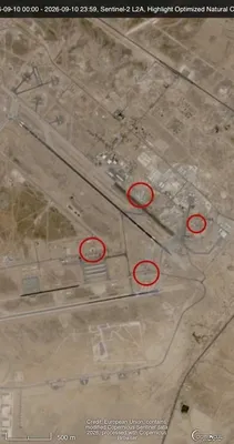 @Open Source Intel: Newly-released Sentinel-2 satellite imagery shows at least 4 clear impact points on Muwaffaq Salti Air Base, Jordan, following Tuesday’s Iranian missile strikes.

A taxiway and three aircraft shelters